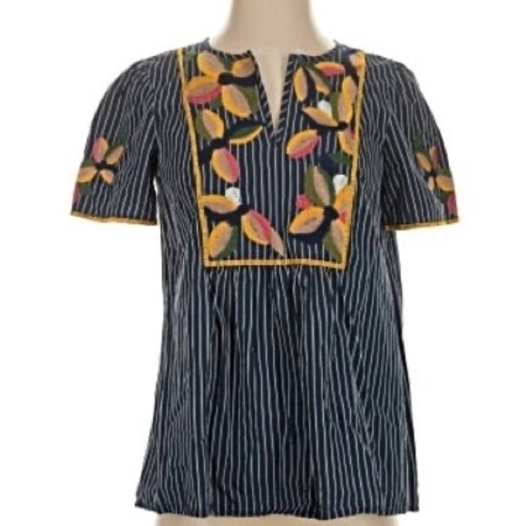 Madewell Women’s Blue Floral Embroidered Pinstripe Fable Shirt - Picture 2 of 7